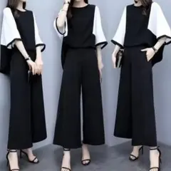セットアップ　フリーサイズ　モノトーン　白 黒　パンツ　伸縮あり　レディース