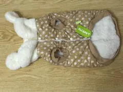 犬用コート ベージュ 水玉模様 耳付き