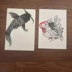 手描きイラスト】和柄 鯉 アート 2枚セット（和彫り風・タトゥー
