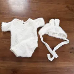 ウサギ耳付きボディスーツセット　ニューボーンフォト
