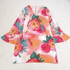 極美品 シズカコムロ シアー チュニック ワンピース 花柄 フリル 42 XL
