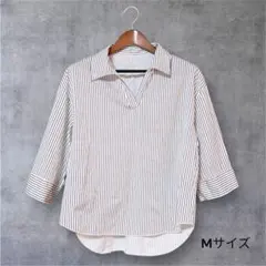 【美品】ストライプスキッパーシャツ 七分袖　ブラウス きれいめ 春夏 体型カバー