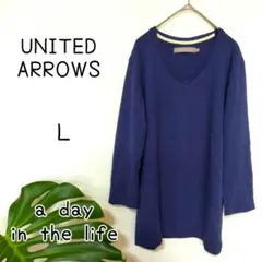 アデイインザライフ【Ｌ】ワッフルT 七分袖　無地　シンプル　ブルー　Tシャツ