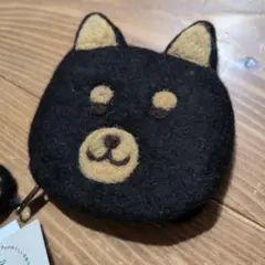 黒柴　ウールフェルト フェイス型ポーチ 新品未使用ネパール製　しばいぬ