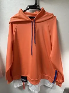 Men.Vogue オレンジ パーカー 重ね着風