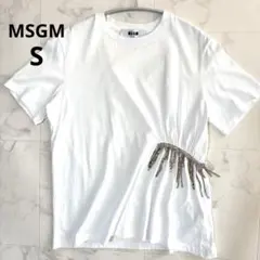 美品♡MSGM ビジューフリンジ ギャザーTシャツ ホワイト Sサイズのサムネイル