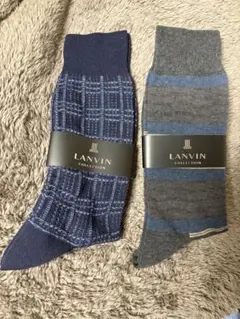 <新品2足セット>LANVIN ソックス ネイビー グレー 25-27cmのサムネイル