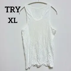 TRY ホワイト ノースリーブタンクトップ 105cm 【XL】 コットン