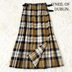 美品✨総丈90 オニールオブダブリン プリーツスカート チェック 現行 ブラウン