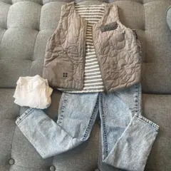 キッズ服セット グレーのベストとデニム　130 セット　ラグマート　ユニクロ