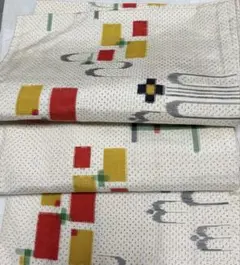 【未使用・しつけ付】高級夏着物 綿紅梅 浴衣 幾何学文様 裄66身丈161モダン