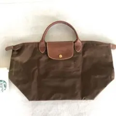 ロンシャン ナイロンレザー トートバッグ　大きめ　 ブラウン