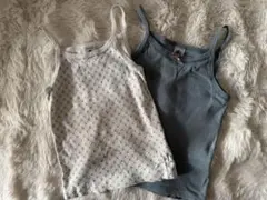 プチバトー キャミソール 3ans/95cm 白地に柄/くすみブルー2枚セット