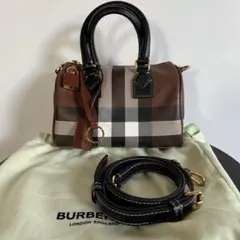 バーバリー　ミニ チェック ボウリングバッグ美品　ブラウン