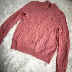 希少品90s ポロラルフローレン ケーブルニット ハーフジップ シルクメンズL