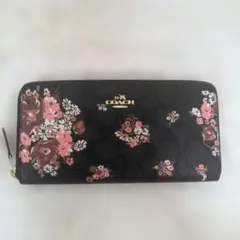 新品 COACH シグネチャー 花柄 ラウンドファスナー 長財布 
