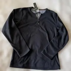 メンズ　裏起毛　ヘンリーネック　プルオーバ　ブラック　Mサイズ