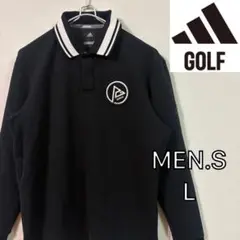 【adidas GOLF】エンブレム 長袖ボタンポロシャツ　ゴルフ　メンズＬ　黒