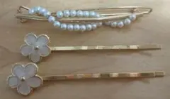 ヘアピン セット 花 パール バレッタ ゴールド 金 白 ホワイト