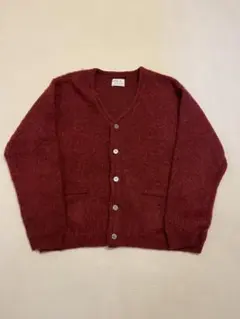 雰囲気◎ 古着 モヘアカーディガン 起毛 シャギー　バーガンディ ワインレッド