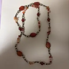 美品 カーネリアン 天然石 ロングネックレス メノウ 瑪瑙 オレンジ ブラウン系