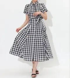 sheller シェリエ チェックパネル シャツ ロングワンピース ドレス