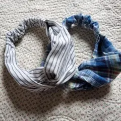 ストライプ・チェック ツイストヘアバンド2点セット