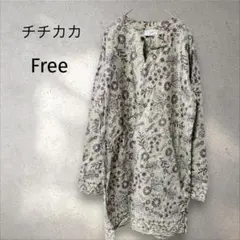 チチカカ＊インド製 花柄 チュニック ワンピース 長袖 【Free】 グリーンのサムネイル