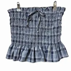 SHEIN チェック柄シャーリングベアトップ チューブトップ ネイビー サイズM