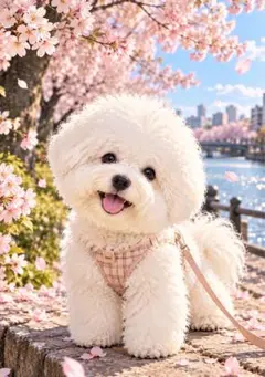 【匿名発送】ビションフリーゼ 桜アート L判 犬