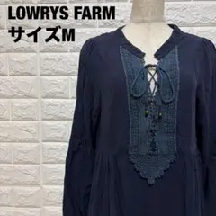 LOWRYS FARM ネイビー フレアワンピース M レースアップ【1846】のサムネイル