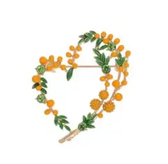 【新品】ミモザ ハート リース ブローチ ハート形 花 植物 ナチュラル 北欧