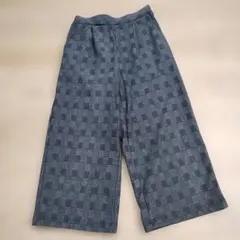 チェック柄ワイドパンツ 約81cm丈 股下55cm ウエストゴム。 裏起毛