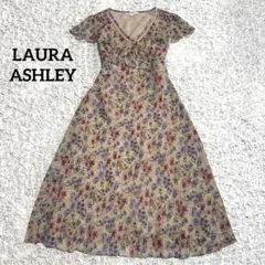 美品　ローラアシュレイ　ボタニカル ロングワンピース　リボン　洗える　ピンク　L