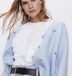 ZARA フリル付きTシャツ　ホワイト