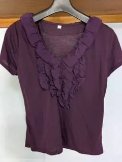 値下げ❗️　パープル系　Tシャツ　カットソ―　トップス　半袖　レース　Mのサムネイル