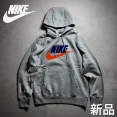 【Ｍサイズ】NIKEプルオーバーパーカー　グレー　ロゴボア　オレンジ　新品未使用