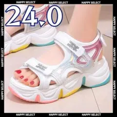 厚底 スポーツサンダル24 韓国ヒール白レディース 派手可愛いカラフルベルクロ