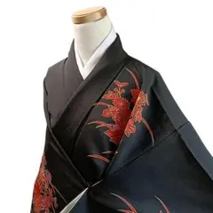 K131 袷 お召し物 着物 付け下げ 花 黒 モダンのサムネイル