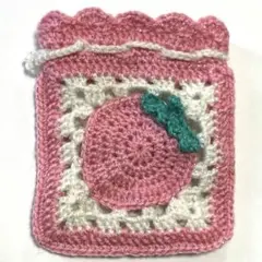 いちごモチーフ　巾着袋（小）ピンク