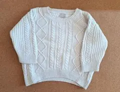 プティマイン　コットンニット ケーブル編み セーター S　アイボリー