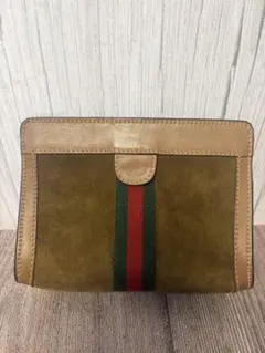 TK】GUCCI グッチ クラッチバッグ シェリーライン ブラウン スエード