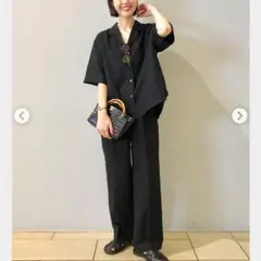 UNIQLO　リネンブレンドオープンカラーシャツ　ブラック　麻　半袖