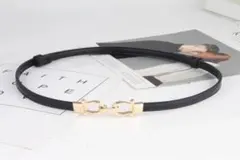 ブラックレザー細ベルト ゴールド金具