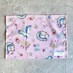ユニコーン柄ランチョンマット｜ピンクチェック名札ワッペン付き25×35｜入園入学