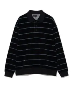 BEAMS ベロア ボーダー ポロシャツ 長袖 ブラックのサムネイル