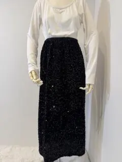スパンコールロングスカート黒 ウエストゴム