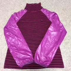 ストライプハイネックシャツ（ピンク/黒）