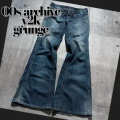 y2k グランジ 平成ギャル ブーツカット デニムパンツ ギミック 裾広00s
