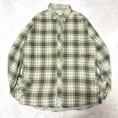チェックシャツ メンズ XL グリーン 長袖 コットン 古着 カジュアル